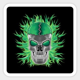 Green Skull with Flames Sticker